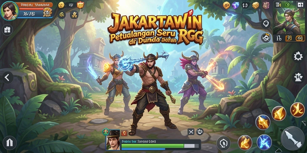 Screenshot gameplay JAKARTAWIN menampilkan pertarungan epik dalam dunia RPG.