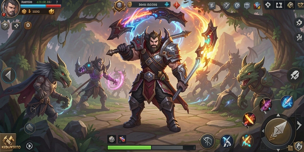 Screenshot gameplay KEBUNTOTO yang menampilkan pertarungan epik dan grafis menawan.