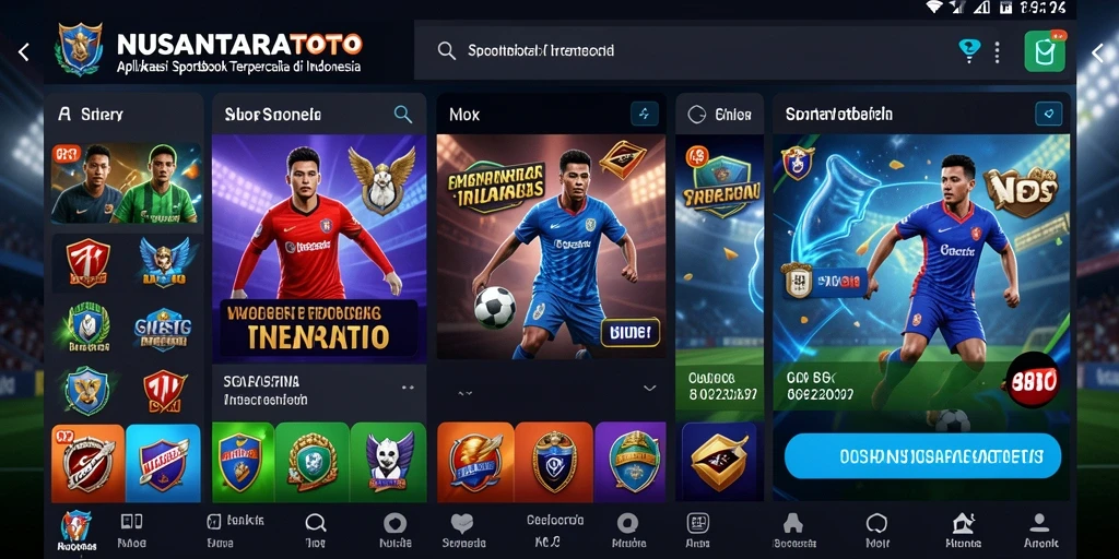 Screenshot NUSANTARATOTO menampilkan antarmuka aplikasi sportsbook yang menarik.
