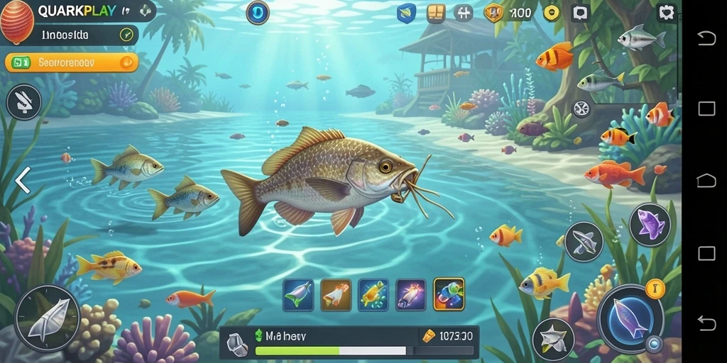 Tampilan gameplay QUARKPLAY dengan aksi memancing yang seru.
