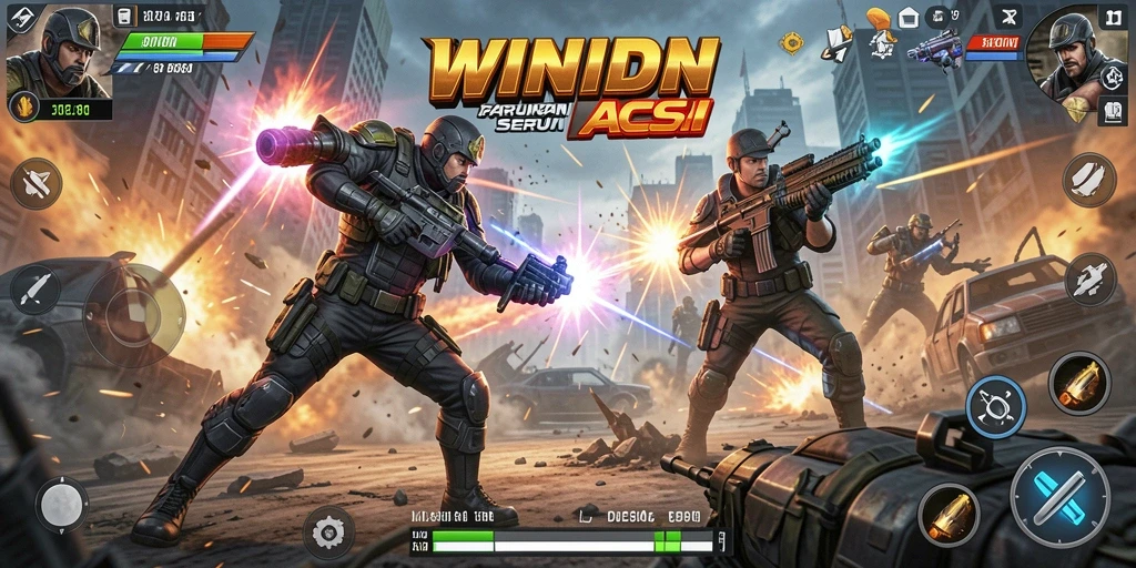 Tampilan gameplay WINIDN yang mendebarkan dalam aksi tempur yang intens.